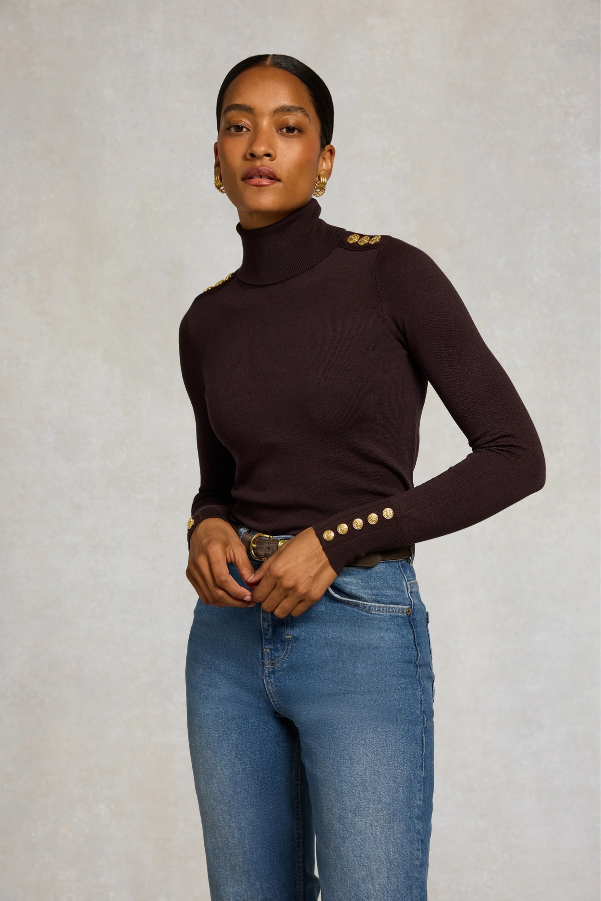 Holland Cooper Buttoned Knit Roll Neck