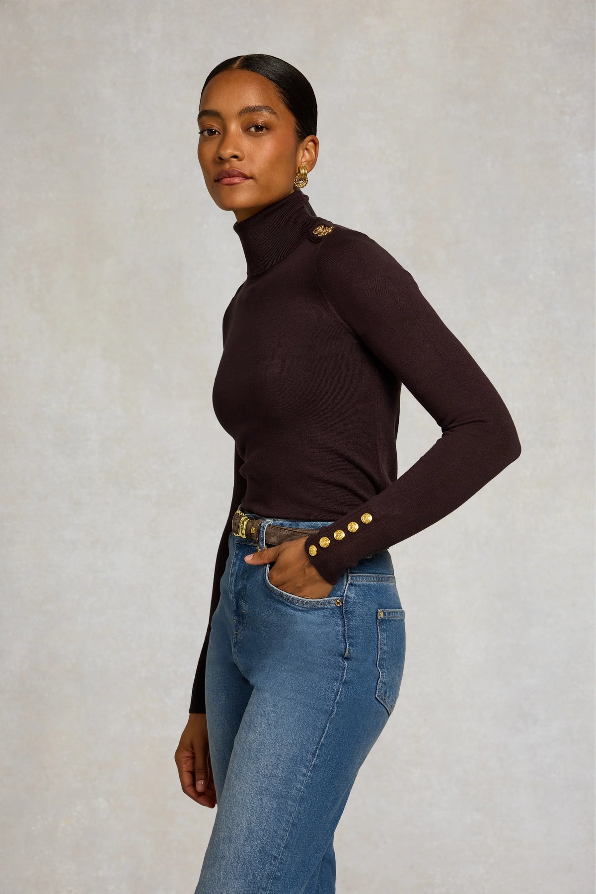 Holland Cooper Buttoned Knit Roll Neck